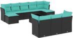 vidaXL salon de jardin 11 pièces avec coussins, polyrotin noir