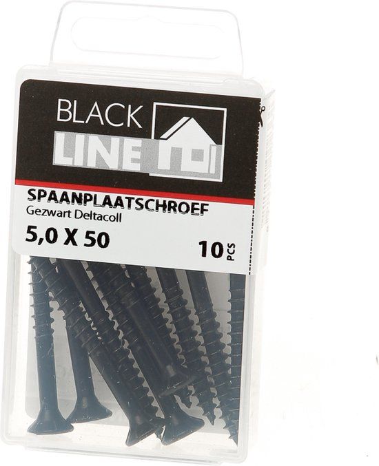 Waelbers Blackline Zwarte spaanplaatschroeven met HCP-coating - Platkop / 5.0 x 50mm / 10 stuks