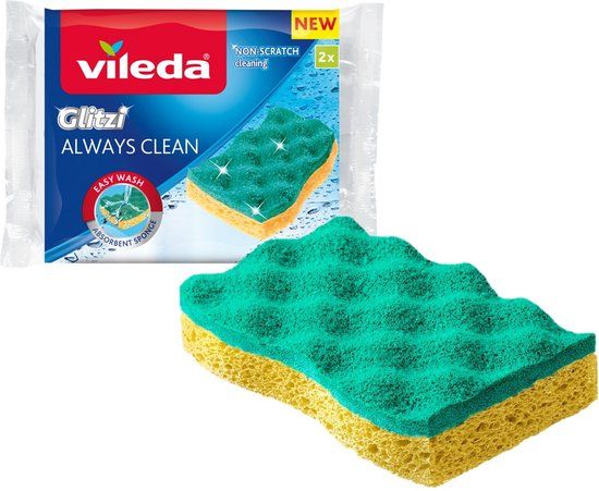 Vileda Glitzi Always Clean Schuursponzen - Set van 2 - Groen - Viscose