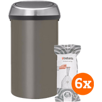 Brabantia Touch Bin 60 Liter Platinum + Vuilniszakken (120 stuks)