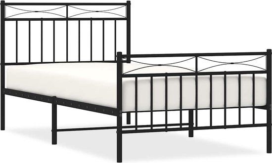 vidaXL Bedframe met hoofd- en voeteneinde, metaal, zwart, 100x190 cm