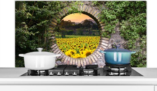 KitchenYeah Spatscherm keuken 120x60 cm - Bloemen - Zonnebloem - Aluminium