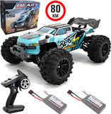 PolkaHome® Voiture RC ultra-rapide 1:16 4WD – 80 km/h – Moteur sans balais – Étanche – Avec 2× piles Li-Po 7.4V 1300mAh – Voiture de drift tout-terrain avec feux à LED – Pour adultes