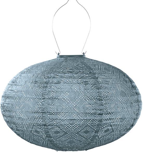 Lumiz Solar Buitenlamp - Buitenverlichting - Lampion - Solar Tuinverlichting - Mosaic Oval - 40 cm - Grijs Blauw
