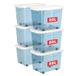Cetomo 80L x 6 plastic opbergdozen met wielen, opbergdoos met deksel en veilige zijvergrendelingen, PP nestbare en stapelbare doorzichtige organizer voor thuis, kantoor, verhuizen, transparant blauw