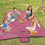 Armo Extra grote tartan picknickdeken met draaggreep, waterdicht strand tuin buiten wasbare picknick camping deken 200 cm x 200 cm (rood)