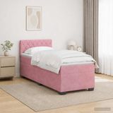 vidaXL Boxspringbed met matras en LED-verlichting, roze, 80 x 200 cm, fluweel