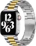 By Qubix - Stalen schakelband - Zilver met goud - Geschikt voor Apple Watch 38mm / 40mm / 41mm / 42mm