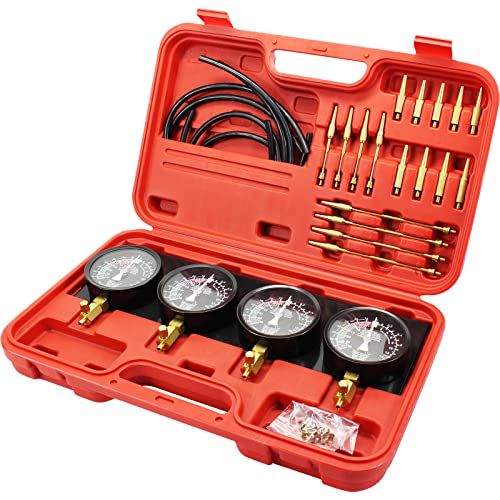 VEVOR 4-delige synchronisatiemeter set, depressiometer met korte en lange adapters, carburateursynchronisator, motorfiets auto