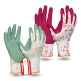 Gebol Flower Duo | 2 paar | maat S (maat 7) | tuinhandschoenen dubbelpak in de trendy kleuren 2023 | werkhandschoen met bloemenpatroon | zachte latex coating voor een goede grip | voor dames | rood