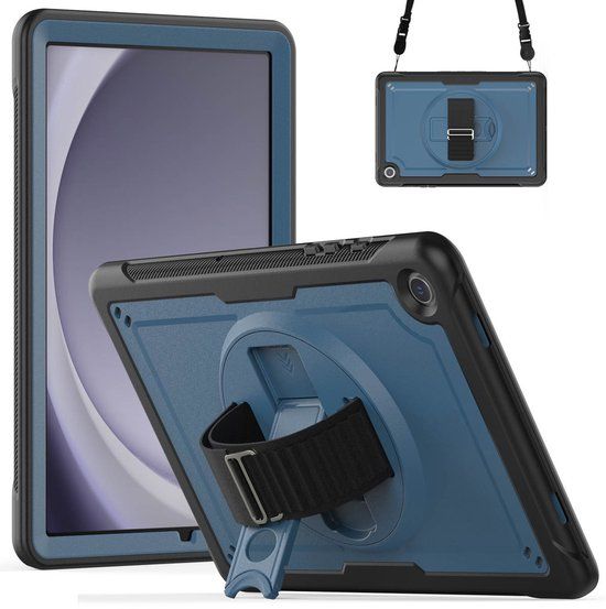 Accezz Tablet Hoes - Geschikt voor Samsung Galaxy Tab A9 Plus - Backcover Shoulder Strap - Blauw