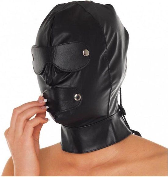 Rimba - Zwart Leren Hood Met Afneembare Mond- En Oogdelen