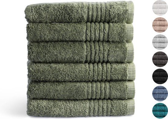 Handdoek Supreme 650 GSM - 100% Egyptisch Katoen - 6 stuks - 50x100 cm - Oud Groen