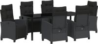 vidaXL Eettafel Set 7-delig Zwart Polyrattan