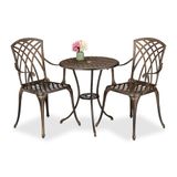 Relaxdays bistro set, bistrotafel en stoelen, 2 persoons, met parasolgat, aluminium, tuinset, buiten, bronskleurig