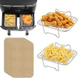 Holland Connections 2 sets 8-liter airfryer racks - Airfryer Accessoires Set - inclusief 100 oliepapier - Geschikt voor Ninja Foodi DZ201 - DZ401 - 304 roestvrijstalen double panier dehydrator papier liners