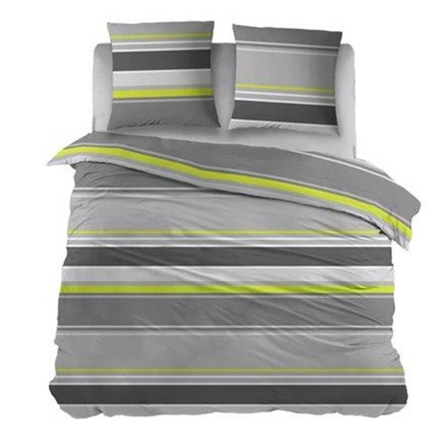 Snoozing Basha Dekbedovertrek Flanel Eenpersoons 140x200/220 cm + 1 kussensloop 65x65 cm - Lime