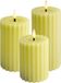 Lumineo Luxe LED kaarsen/stompkaarsen - set 3x - groen ribbel - D7,5 x H12,5 en H15 en H17 cm - timer