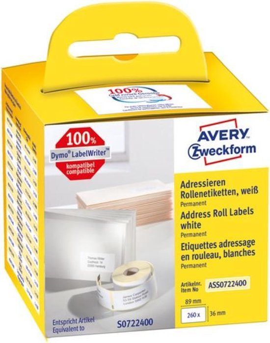 Avery ASS0722400 Etiketten Rechthoek Permanent Wit 260 stuk(s)
