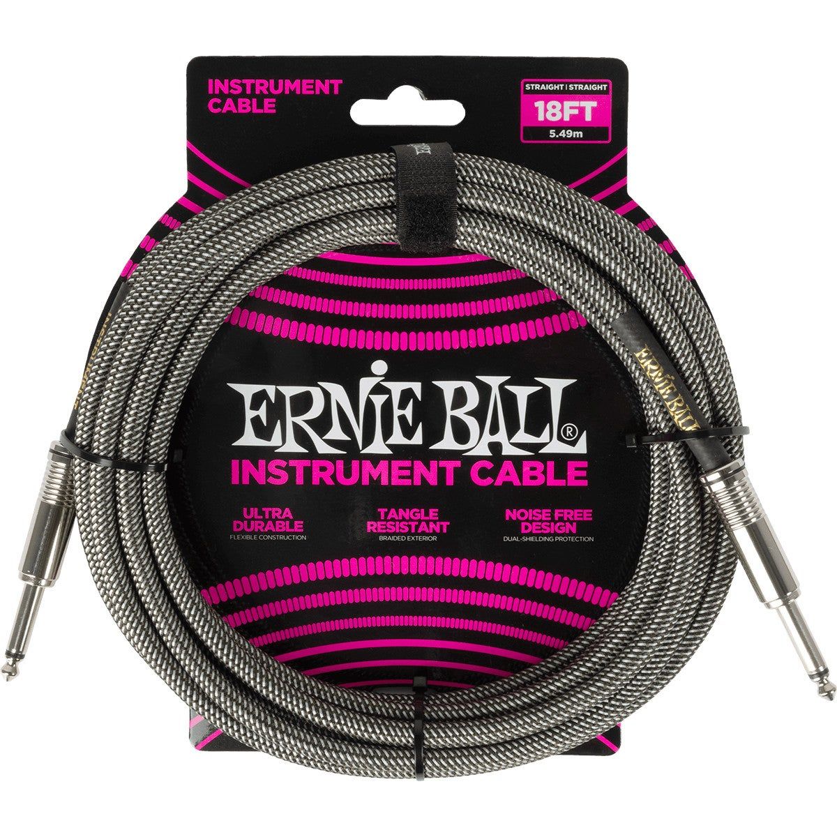 Ernie Ball 6433 Braided Silver Fox instrumentkabel - 5,5 meter