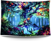 Ulticool Sprookjesboom wandtapijt - Glow in the Dark - UV-reactieve zwartlicht - Neonzwart - Psychedelisch zwartlicht in het donker - 200 x 150 cm