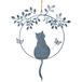 Katten decoratie deurkrans: metalen krans met kattenfiguur, decoratieve hanger voor deur muur raam, kat ornament voor interieur, zilver grijs, cadeau voor kattenliefhebbers, 22 x 28 cm