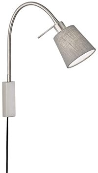 Fischer & Honsel Wandlamp Wolk met 3-in-1-systeem, bedleeslamp, wandspot nikkelkleurig met stoffen lampenkap van linnen in grijs, E14-fitting, 11 x 14 cm