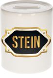 Bellatio Decorations Shoppartners Bv Spaarpot met voornaam Stein - wit - met goud/zwart embleem - 8 x 9 cm - keramiek - met afsluitdop - cadeau verjaardag