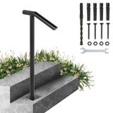 Vevor 2 enkele paal ronde type ijzeren leuning aluminium materiaal hand installatie kit 18L x 38H inch stappen trapleuning, zwart