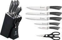 Royal Swiss® Set de couteaux – Bloc à couteaux – 7 pièces – Résistant aux rayures – Acier inoxydable – Noir