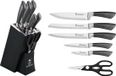 Royal Swiss® Set de couteaux – Bloc à couteaux – 7 pièces – Résistant aux rayures – Acier inoxydable – Noir
