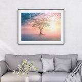 Arbre Couché De Soleil Affiche / Poster - 21x29,7 Cm - Bordure Noire Et Blanche