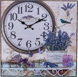 Merkloos / Sans marque LAVENDEL BLOEMEN & TUIN Canvas Schilderij Klok - Wandklok - 38x38 Cm