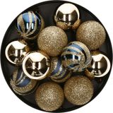 Atmosphera Kerstballen - 12 stuks - Kunststof - Goud-Blauw - 4 cm