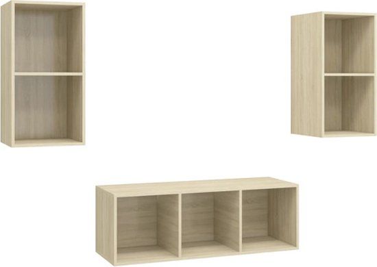 vidaXL 3-delige Tv-meubelset bewerkt hout sonoma eikenkleurig