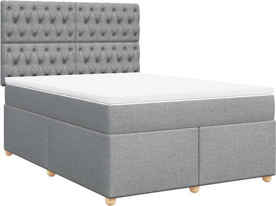 vidaXL Boxspring met matras stof lichtgrijs 160x200 cm