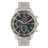 Radiant Analoge herenhorloge, ronde behuizing van 44 mm, zilver/grijs, groene wijzerplaat, zilver/grijze stalen armband met vouwsluiting, waterdicht tot 5 ATM