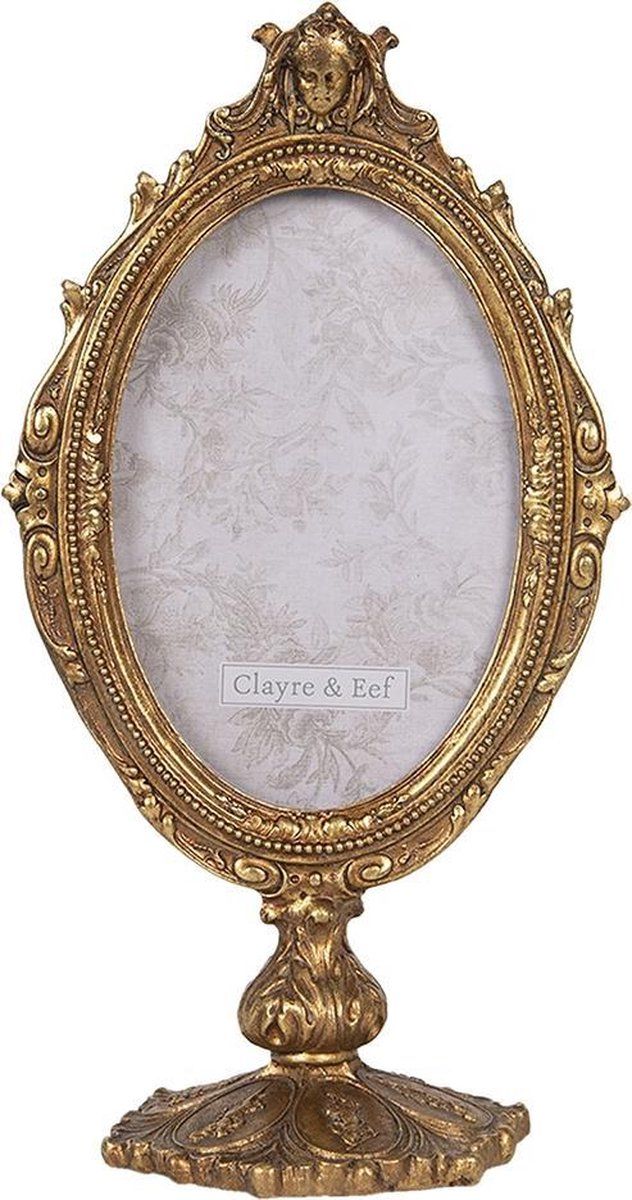 Clayre & Eef Fotolijst 10x15 cm Goudkleurig Kunststof Ovaal Kroon Fotokader Wissellijst Foto Frame