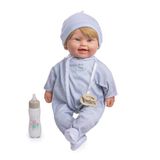 JC TOYS Downlabypop 40 cm, zacht en wasbaar lichaam, blond haar, magische fles en fopspeen, grijs, ontworpen in Spanje, meer dan 12 maanden