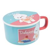 Lachineuse Instant Noedelkom - Aziatische Ramenkom - Porselein - Konijnmotief - 1000 ml - Deksel & Bestek - Hemelsblauw