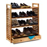 Merkloos Relaxdays Schoenenrek met lade, hout, 4 Etages schoenenkast walnoothout