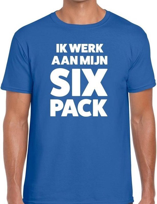 Bellatio Decorations Ik werk aan mijn SIX Pack heren T-shirt blauw M