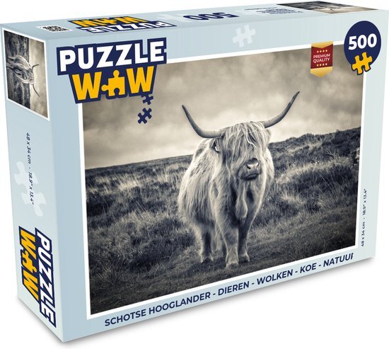 MuchoWow Puzzel Schotse hooglander - Dieren - Wolken - Koe - Natuur - Legpuzzel - Puzzel 500 stukjes - Sinterklaas cadeautjes - Sinterklaas voor grote kinderen