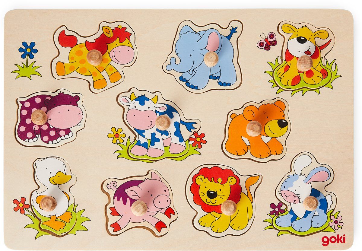 Goki 10-Delige Puzzel Dierenbabies - Hout - Multicolor