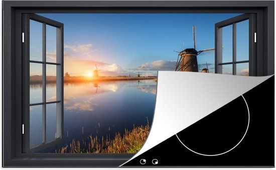 KitchenYeah® Inductie beschermer 77x51 cm - Doorkijk - Molen - Zon - Inductiebeschermer - Inductiemat