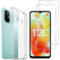 Phonillico® Schokbestendig hoesje voor Xiaomi Redmi 12C en 2 Tempered Glasses