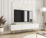 Meuble TV, design moderne avec portes push-to-open, blanc avec pieds or