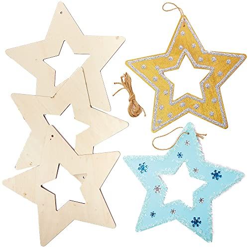 Baker Ross FX261 Sterren Houten Kransen - Pak van 6, Kerstversiering Kinder Knutselpakketten, Houten Kerstkrans