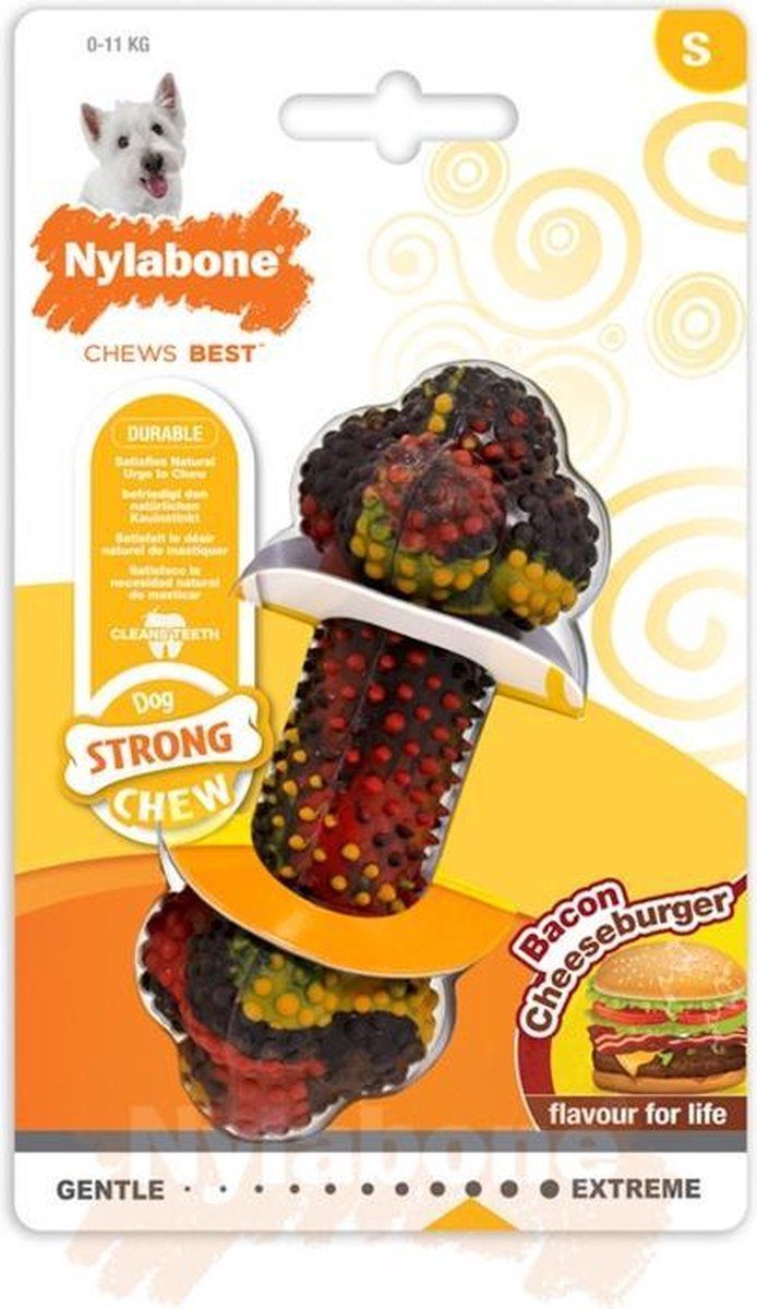 NYLABONE Strong kauwbot met bacon- en cheeseburgersmaak - Small