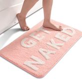 QJHOMO Roze en witte badkamermat Leuke badmat Antislip wasbare badmat Grappige badmat Zachte microvezel douchemat Absorberend badkamertapijt 50 x 80 cm